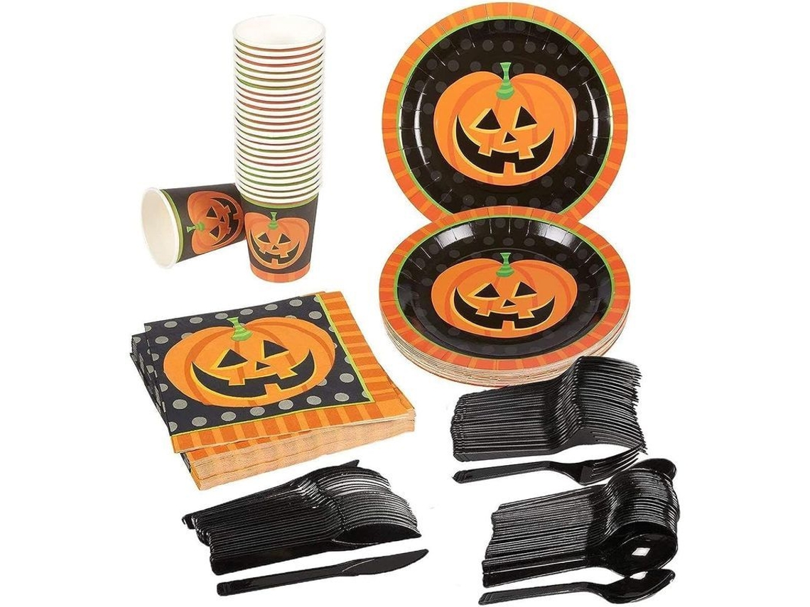 Suprimentos para Festa de Halloween, Inclui Pratos, Guardanapos, Copos e Talheres | S/MARCA