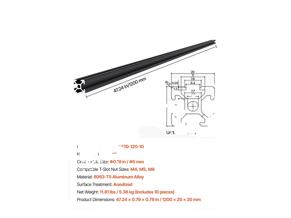 Trilho Linear, Alumínio Anodizado, Compatível Com Impressoras 3d E Máquinas Cnc, 10 Pcs 1200mm