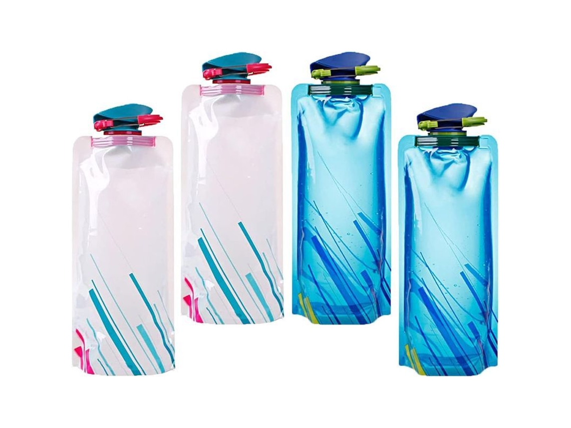 Conjunto de 4 Garrafas de Água Dobráveis Linjou de 700ml (2026), Bolsa Portátil Reutilizável para Esportes ao Ar Livre