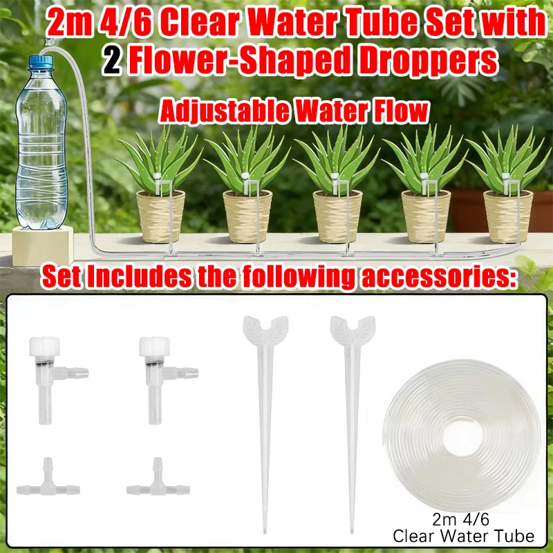 Kit de Irrigação por Gotejamento para Jardim , Mangueira de 4/7 Mm, Mini Gotejadores. MDUG (mangueira de 2 Metros, 2 Reguladores)