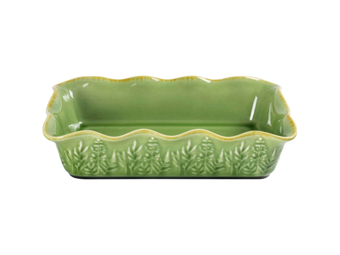 Assadeira 29x19cm Retangular Folhas Verde Claro Kasa