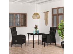 Vidaxl 3 Pcs Conjunto De Jantar Para Jardim Com Almofadões Preto