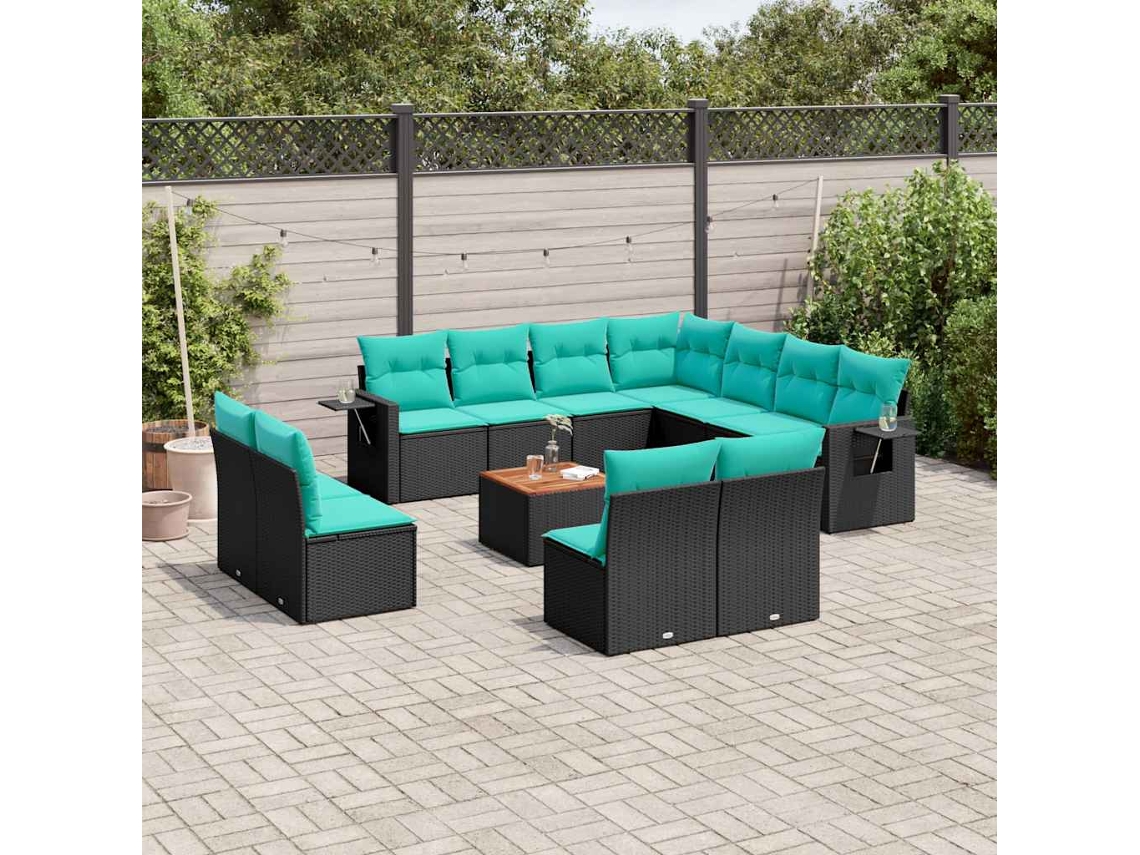 Vidaxl Conjunto De Sofá De Jardim Com 12 Peças E Almofadas Em Rattan Sintético Preto