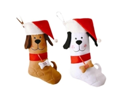 2 Meias De Natal Em Formato De Cara De Cachorro Para Pendurar Na Lareira. Loja Olysi
