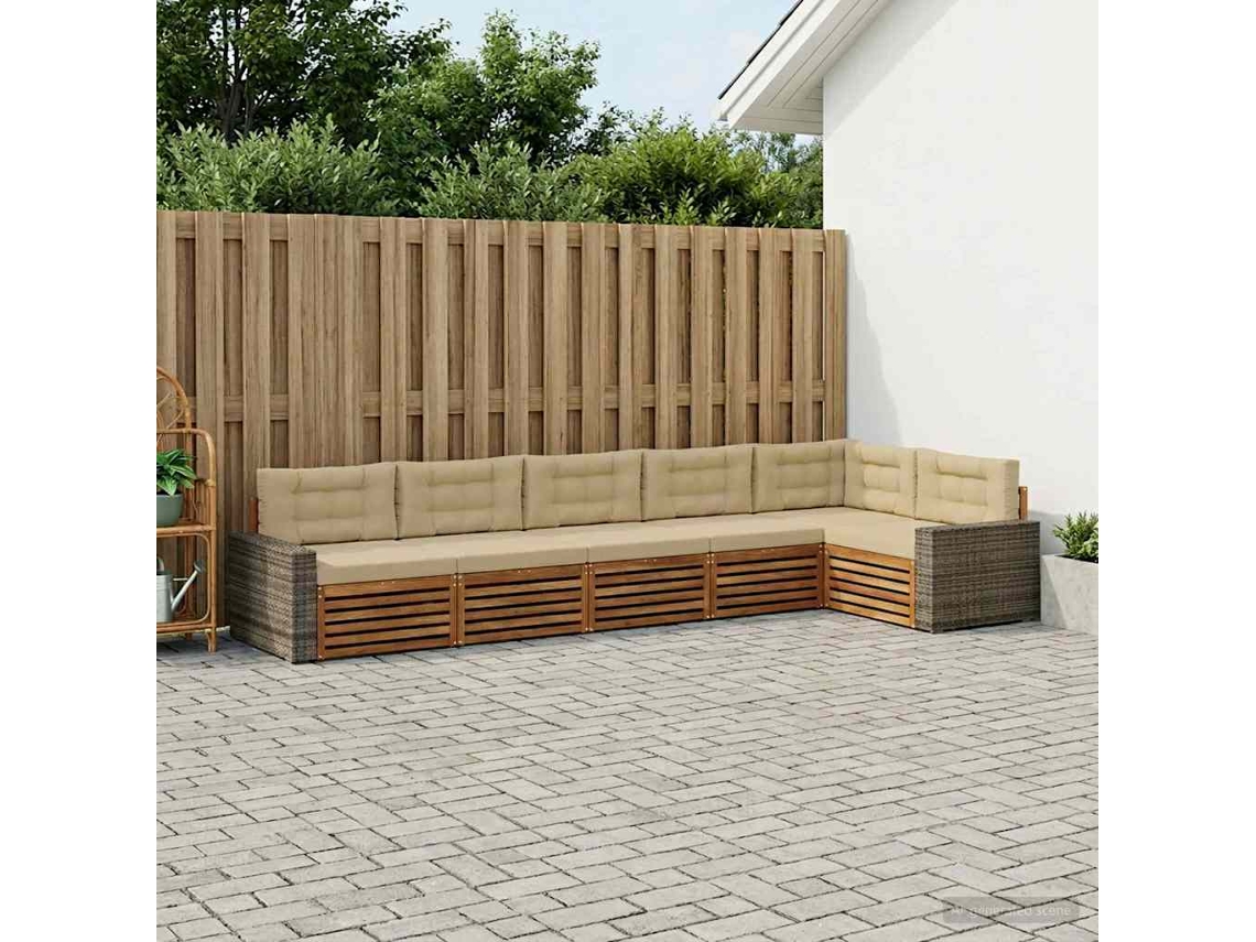 Vidaxl Conjunto De Sofás Para Exterior 6 Unid. Natural E Bege