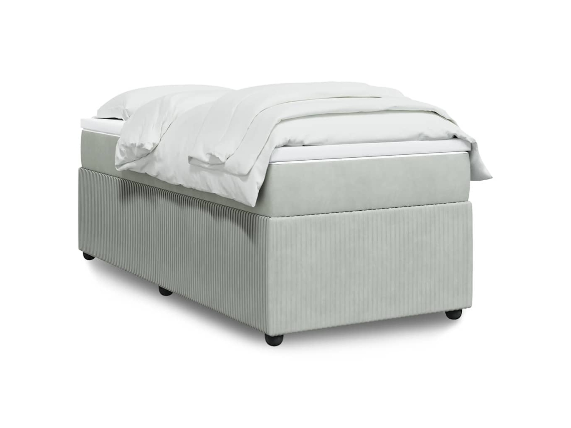 Cama Com Molas/colchão 90x190 Cm Veludo Cinza-claro