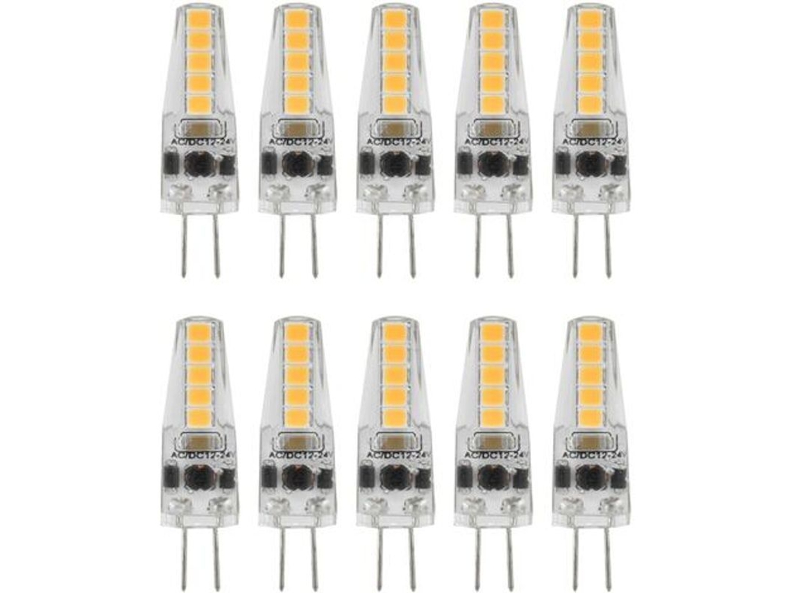 10pcs lâmpadas LED G4 2w 3000k AC 12 24v reguláveis para lustres, luz de mesa, luz branca quente S/MARCA