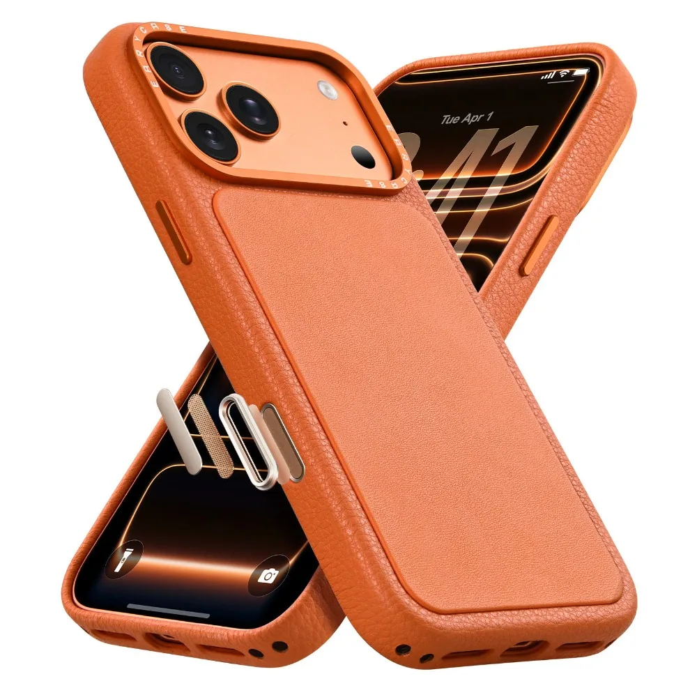 (laranja, Iphone 17 Pro) Capa Magnética Premium De Couro Genuíno Estilo Executivo – Compatível Com Magsafe E Resistente A Impactos