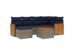 Conjunto de Sofá de Jardim, 7 Peças, Almofadas, Rattan Cinza MAISON EXCLUSIVE