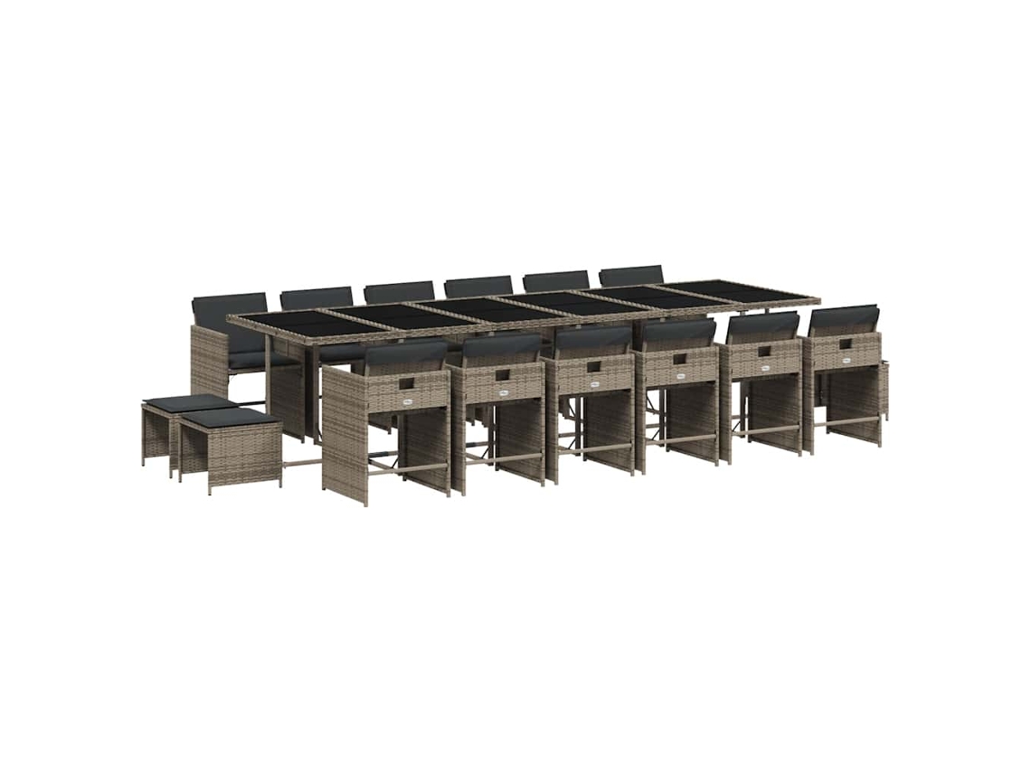 Jantar Set 17 Pcs para Jardim com Almofadões Vime Pe Cinza MAISON EXCLUSIVE (17 peças)