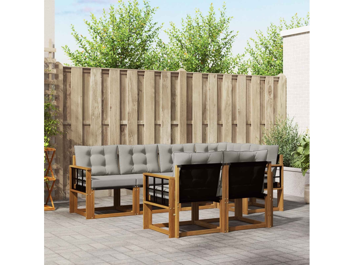 Vidaxl Conjunto De Sofás Para Exterior 7 Pcs Cinza Natural E Claro
