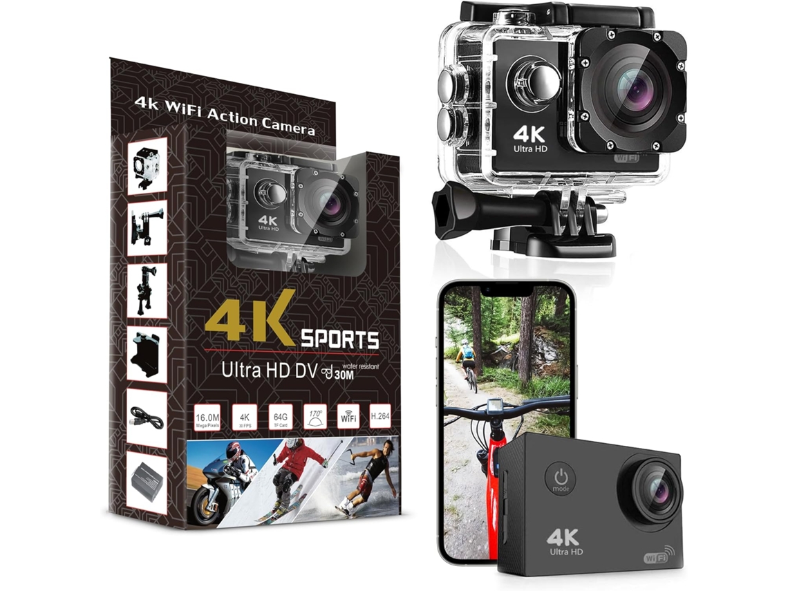 Câmera de Ação 4k Wifi À Prova D'água Até 30 M com Lente Grande Angular de 170° IKIKSO (preta)
