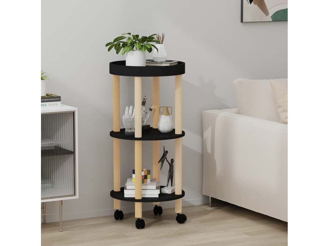 Vidaxl Carrinho 3 Prateleiras 38x38x82 Cm Deriv. Madeira/pinho Preto
