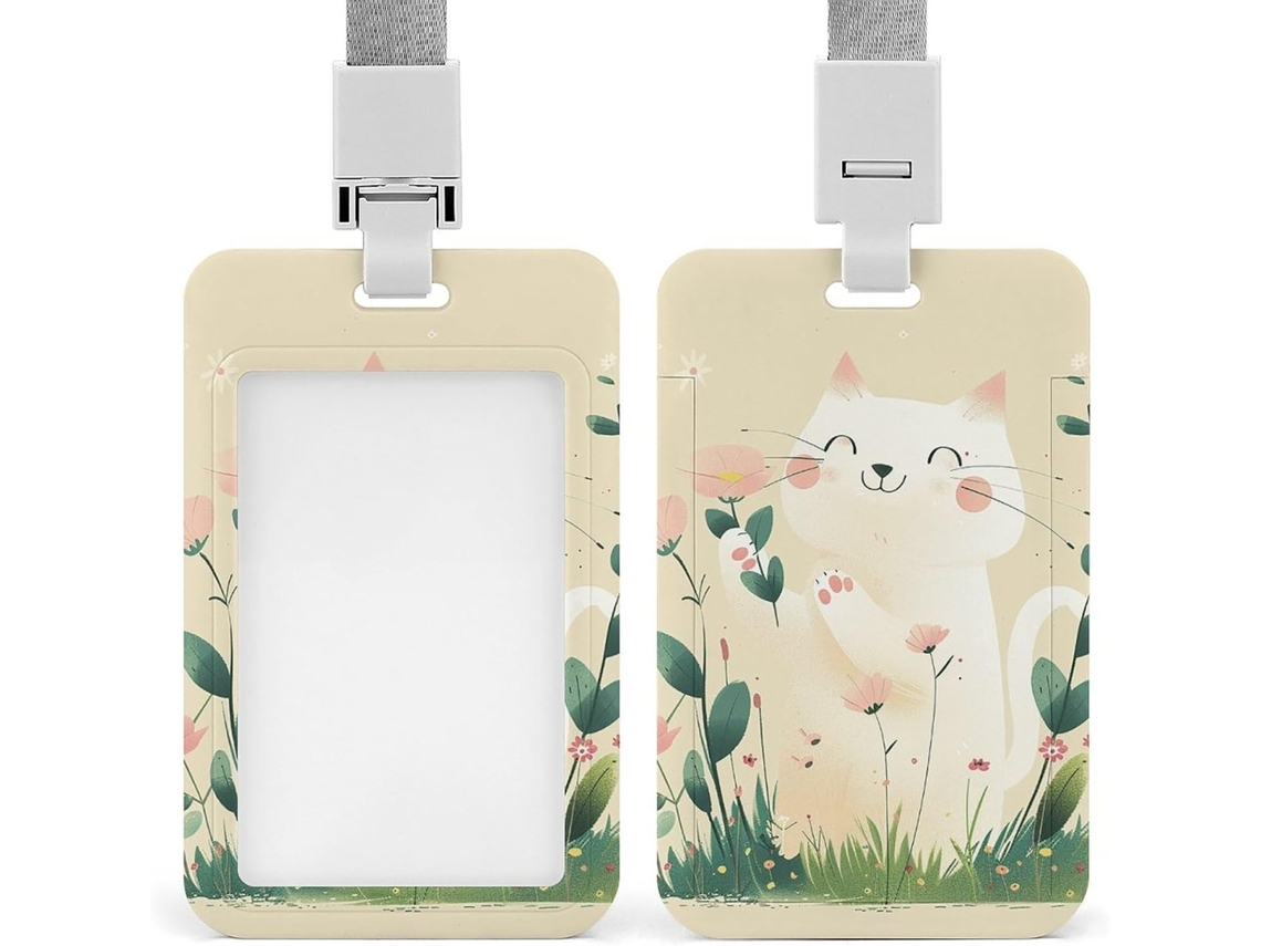 Porta Crachá De Identificação Com Estampa Gato E Flores, Personalizável, À Prova D Água, Ideal Funcionários De