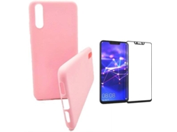 Kit Capa e Película Vidro 5D Full Cover Huawei P20 Silicone Rosa