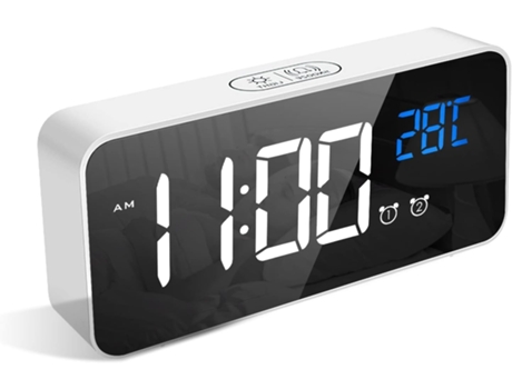 Relógio Despertador Digital Led Yuysan Alarme Inteligente, Temperatura, Entrada Usb, 12/24h, 4 Níveis De Luminosidade Ajustáveis (branco)
