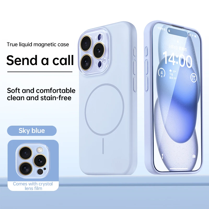 (azul 16) Capa De Celular Magnética Em Silicone Líquido, Proteção Para Lente.