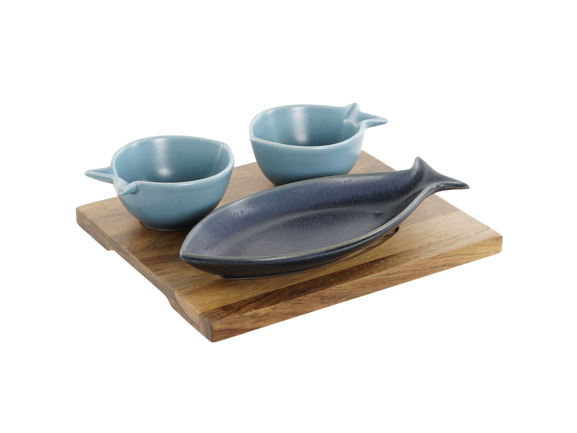 Conjunto de aperitivos de peixe mediterrâneo de porcelana azul-celeste Home Esprit Blue Sky Acacia 19,5 x 16,5 x 1,3 cm 4 peças