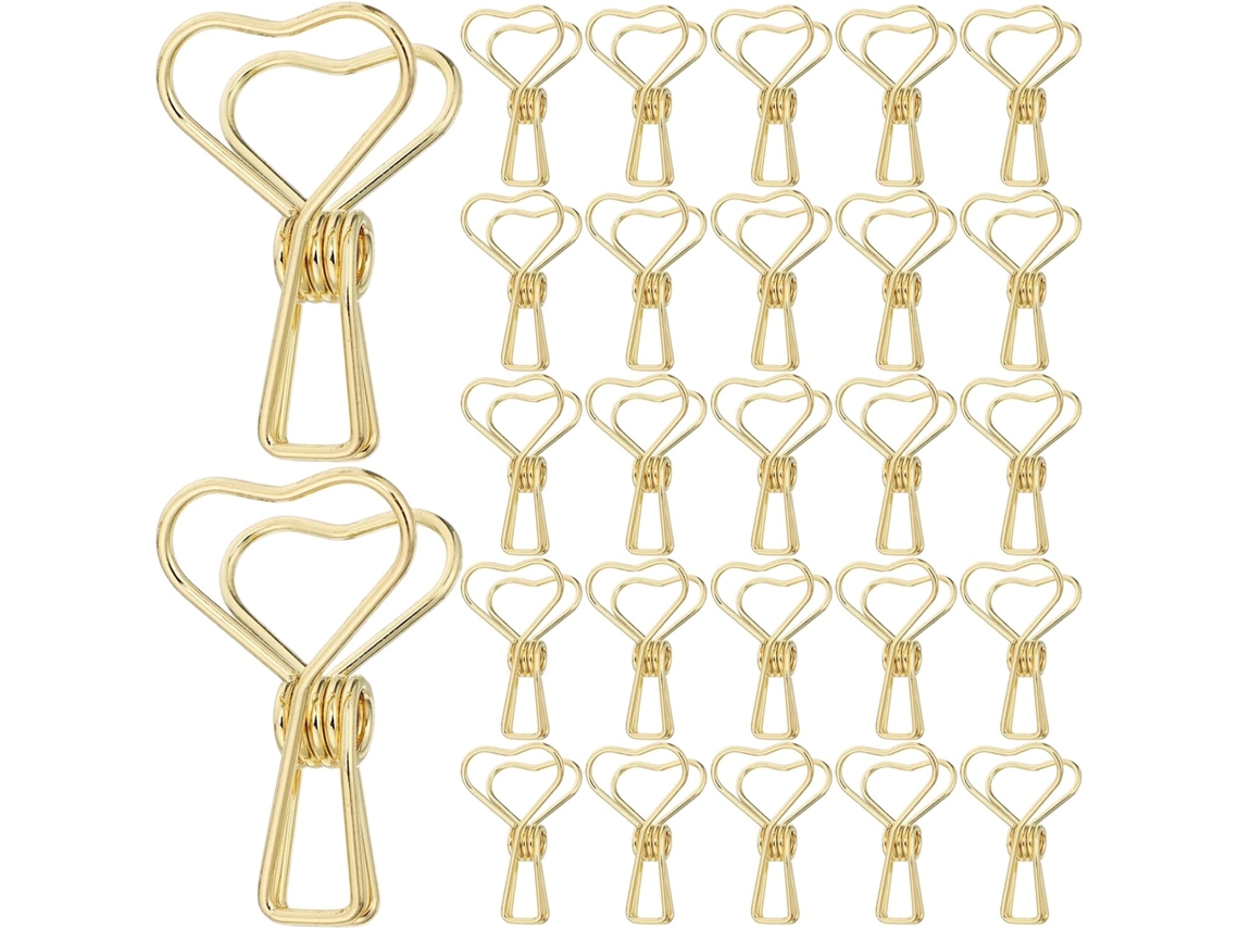 Tofficu 50 - Clipes de Metal Dourado em Formato de Coração, Clipes Decorativos para Papel, Mesa, Escola e Casa