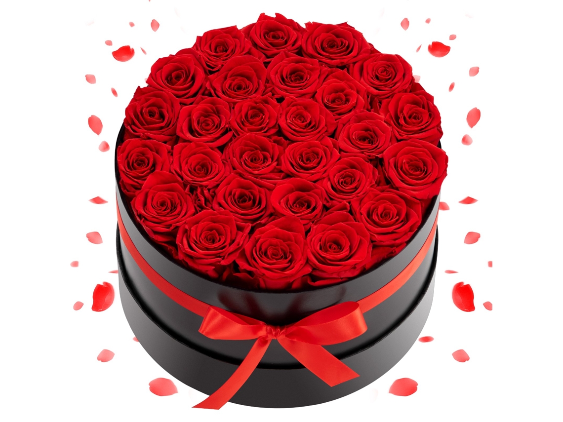 27 Rosas Eternas Românticas Em Caixa Redonda 227 X 227 X 140 Mm Cor Vermelha Vevor