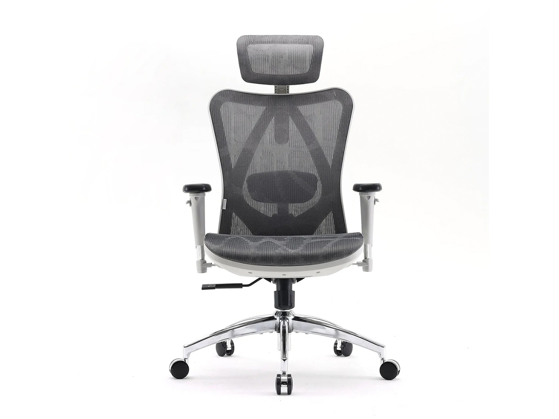 Cadeira ergonômica M57 com braços 3D, suporte lombar, tela, 150 kg, altura e inclinação ajustáveis. Certificação SGS/BIFMA. Cinza claro. Sihoo