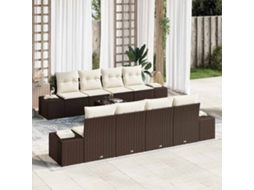 Vidaxl Conjunto De Sofá De Jardim 8 Unid. Marrom E Creme Vime Pe