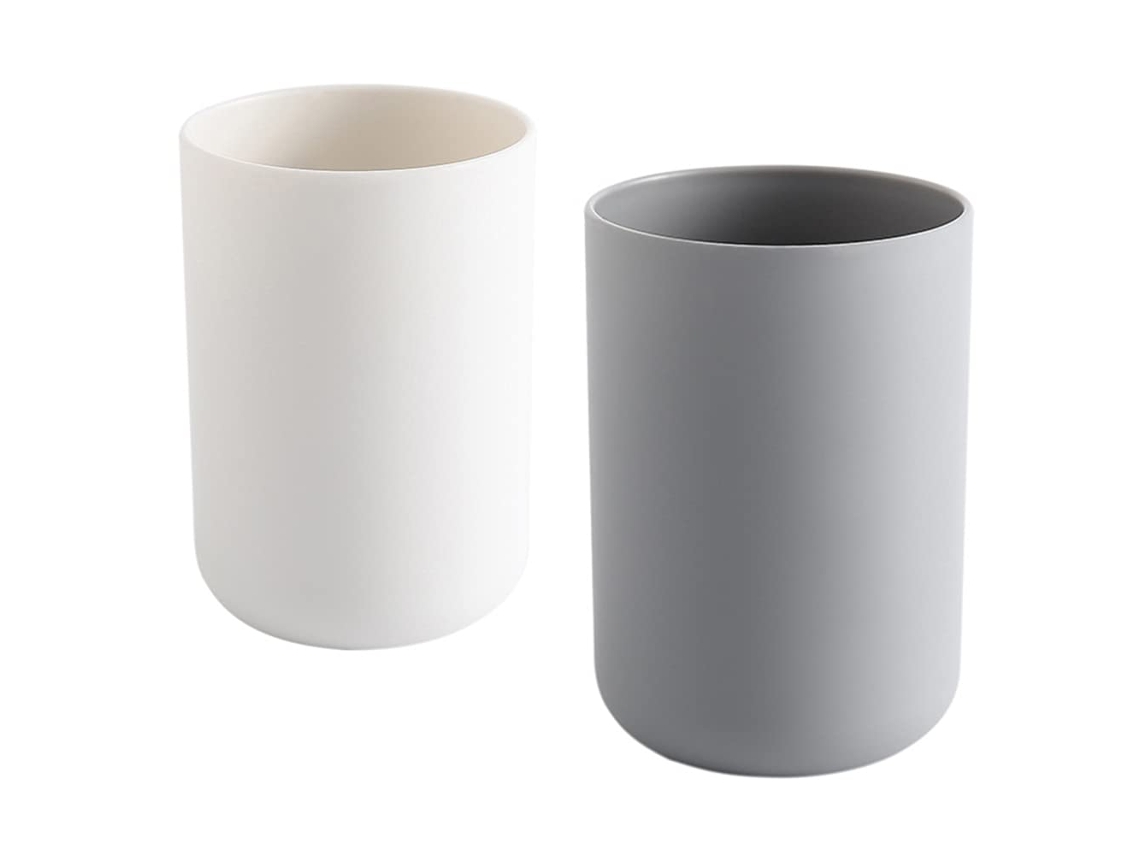 Copo Porta Escova Dentes Plástico 300ml Branco Cinza Banheiro