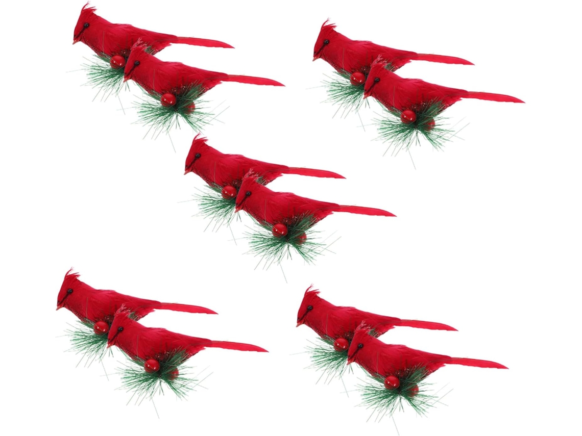 10 Peças Clip Décoratif Oiseau Cardinal Rouge Ornamentos Arbre Oiseaux Artificiels Décoration De Jardin