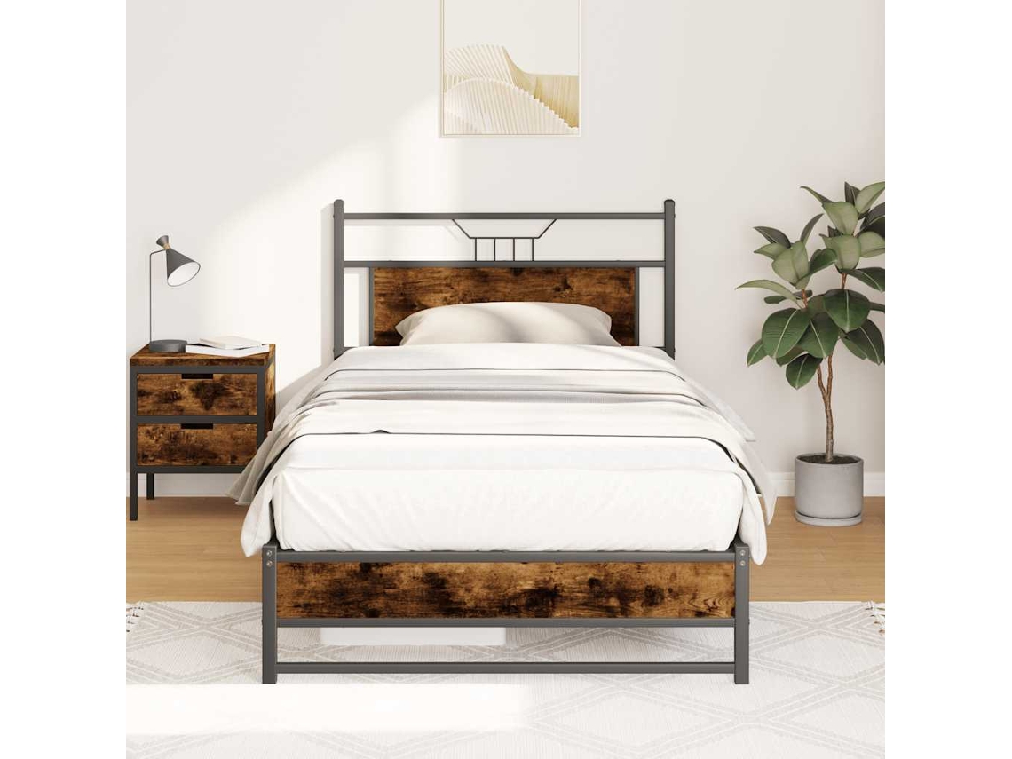 Vidaxl Estrutura De Cama Sem Colchão 107x203 Cm Carvalho Fumado