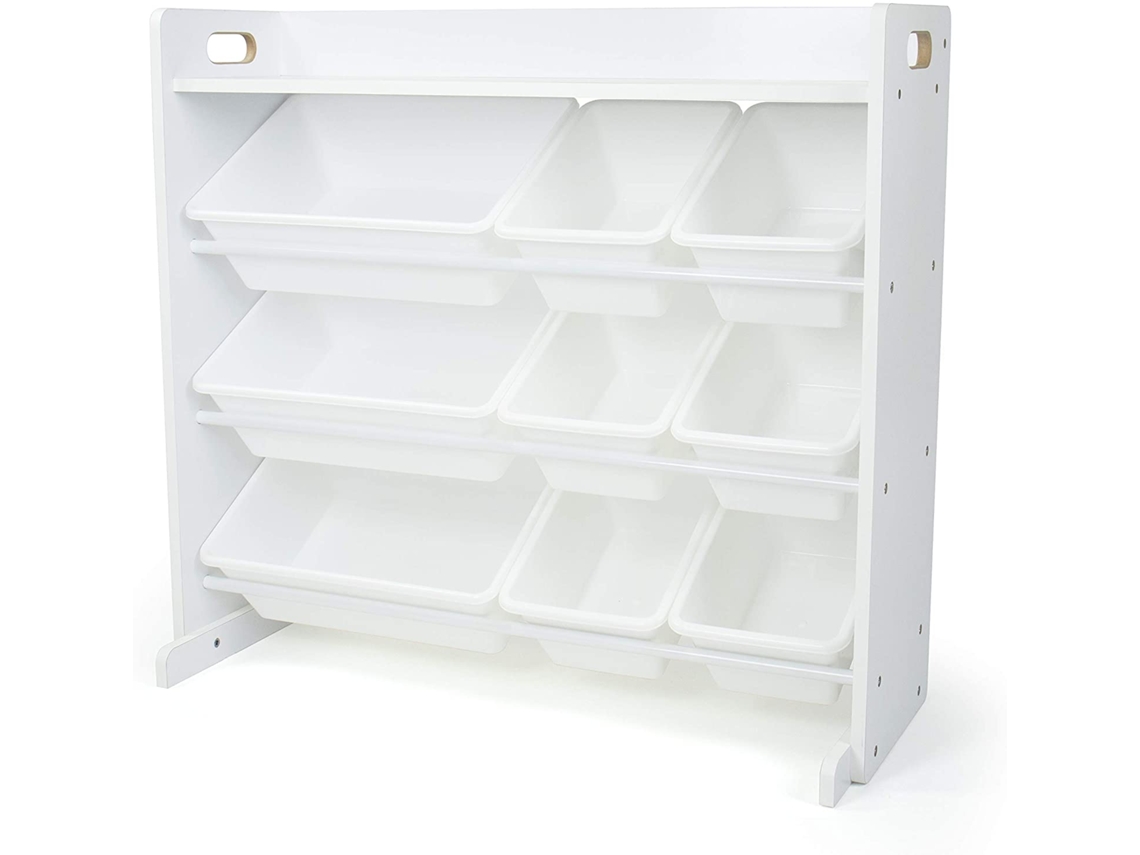 Childrens Shelf, Toy Organiser Shelf With 9 Storage Boxes, White/white Humble Crew