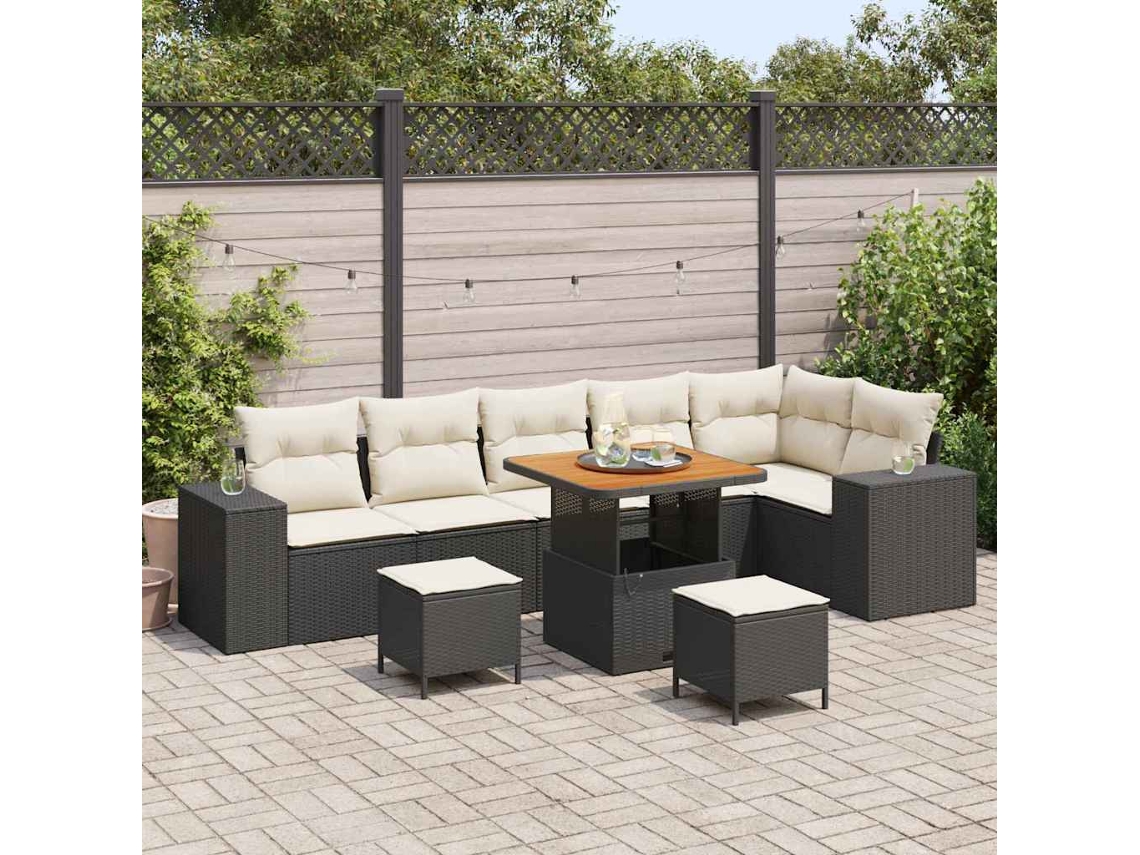 Vidaxl Conjunto De Sofá De Jardim 9 Unid. Preto Vime Pe