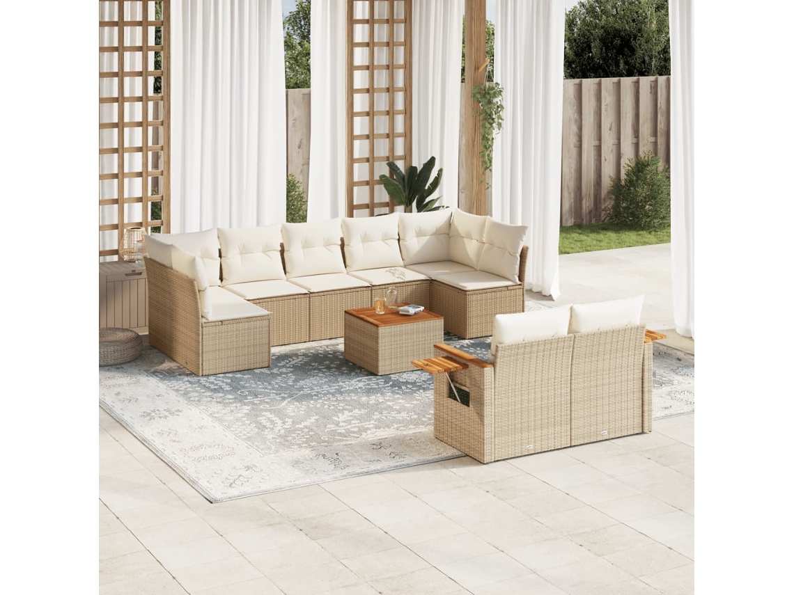 Vidaxl 10 Pcs Conjunto De Sofás P/ Jardim Com Almofadões Vime Pe Bege