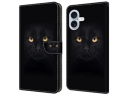 Capa Em Couro Pu Magnético Para Apple Iphone 16 Plus - Gato Preto