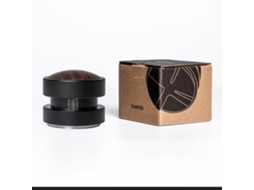 Pressionador de café espresso 53mm com mola e escala, base de aço inox, cabo de nogueira
