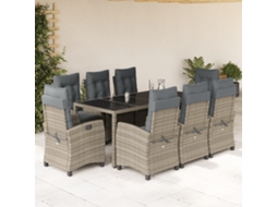 Vidaxl 9 Pcs Conjunto de Jantar P/ Jardim C/ Almofadões Vime Pe Cinza