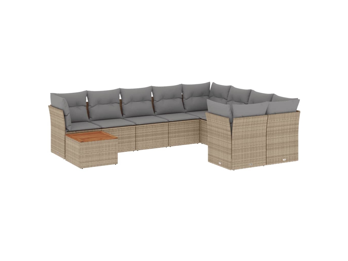 Conjunto de 10 Sofás Jardim C/ Almofadões Vime Pe Bege Misturado MAISON EXCLUSIVE (10 pcs)