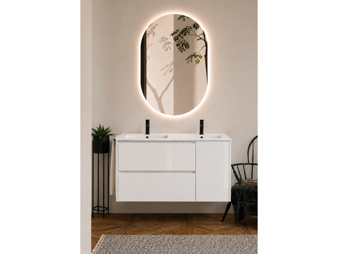 Móvel De Casa De Banho Com Lavatório Origenbath Itaca Sem Espelho 120x45 Cm 2 Cubas Branco