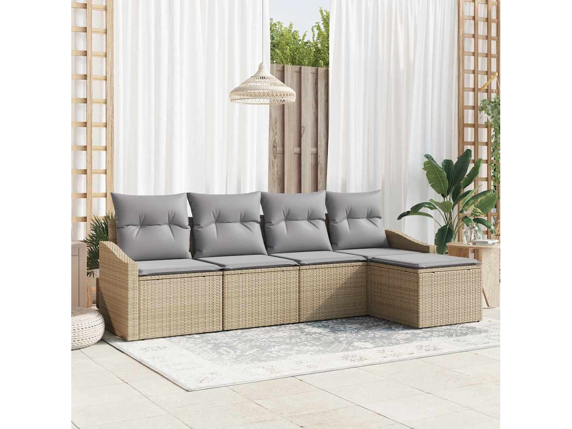 Vidaxl Conjunto De Sofás 5 Unid. Bege Vime Pe