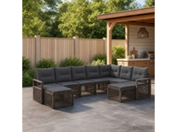Vidaxl Conjunto De Sofá De Jardim 9 Unid. Cinzento Vime Pe