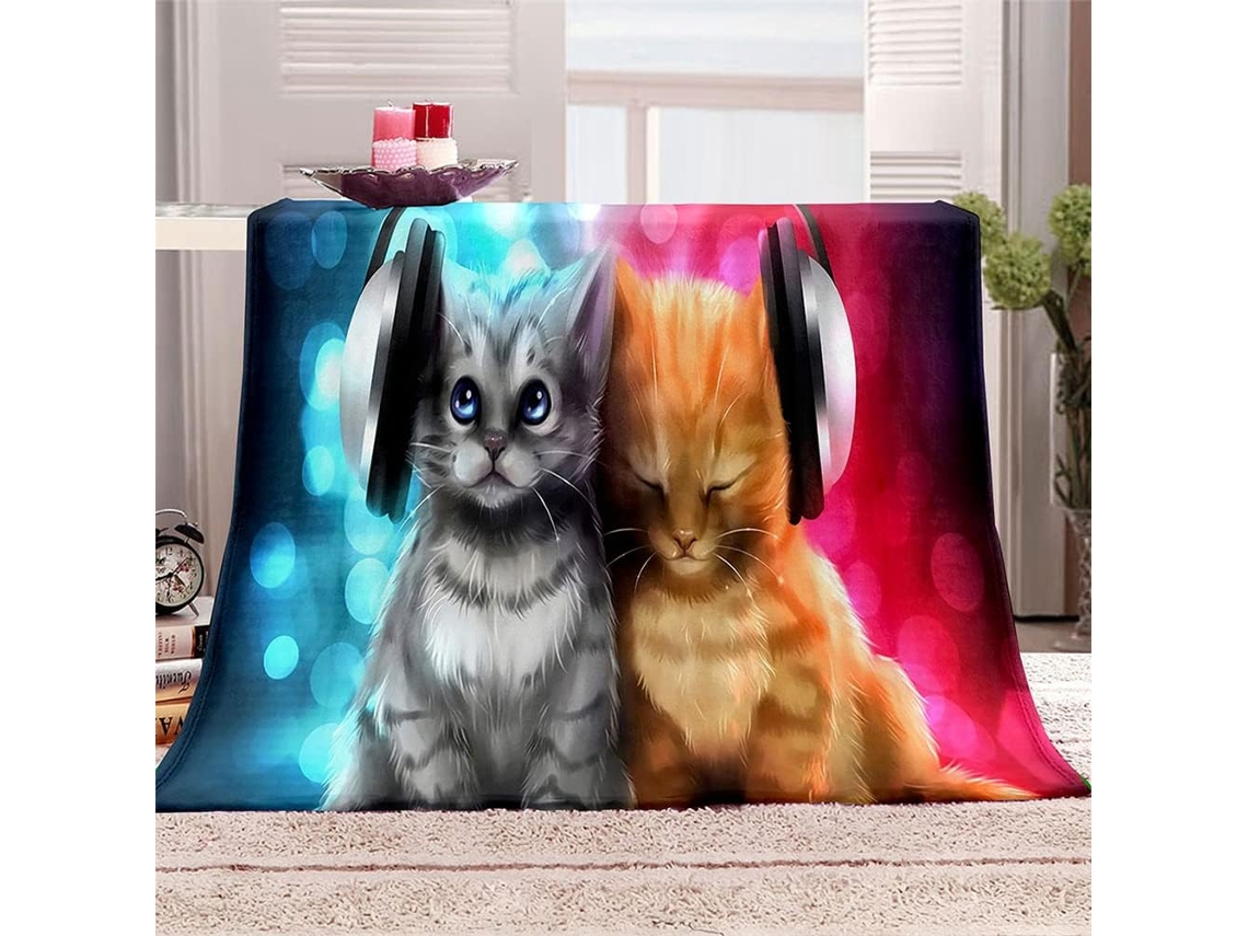 Manta de Flanela Fansu Estampa 3d Gato Quente Macia e Fofa Microfibra para o Inverno Colcha Sofá Adequada Adul