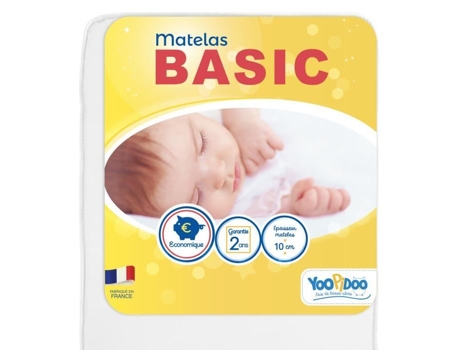Colchão básico para bebé 60x120 cm, confortável, sem produtos químicos, Oeko-Tex®, fabricado em França, Yoopidoo