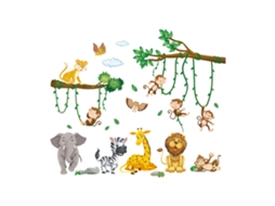 VYLARA Wandtattoo, Dschungel Tiere Baum Reben Wandsticker, Wandsticker Kinderzimmer Deko, Löwe Affen Koala Tiere, Elefant Giraffe Löwe Affe Zebra Eule, Babyz