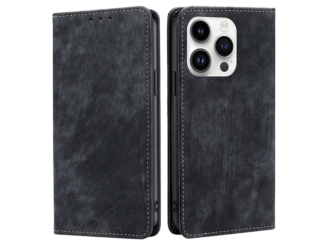 Capa Bloqueio Rfid Para Iphone 15 Pro Max Pele Sintética Magnética Preto