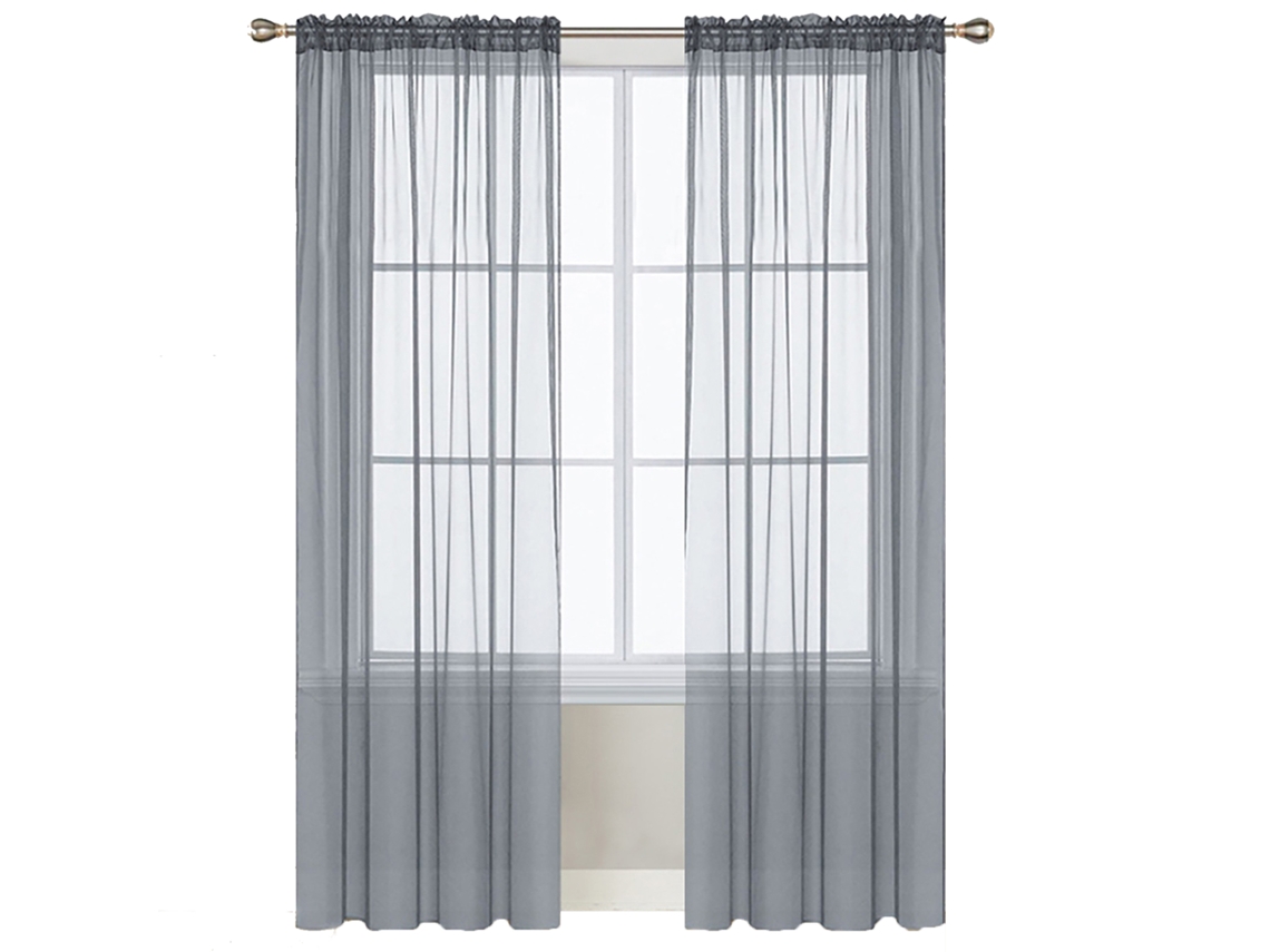 Cortinas Sheer de Janela Cinza 2 Painéis 55x84 Polegadas para Sala e Quarto