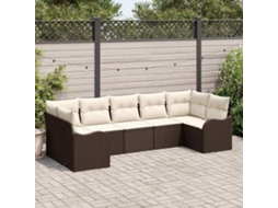 Vidaxl Conjunto de Sofá de Jardim 7 Pcs Castanho e Branco