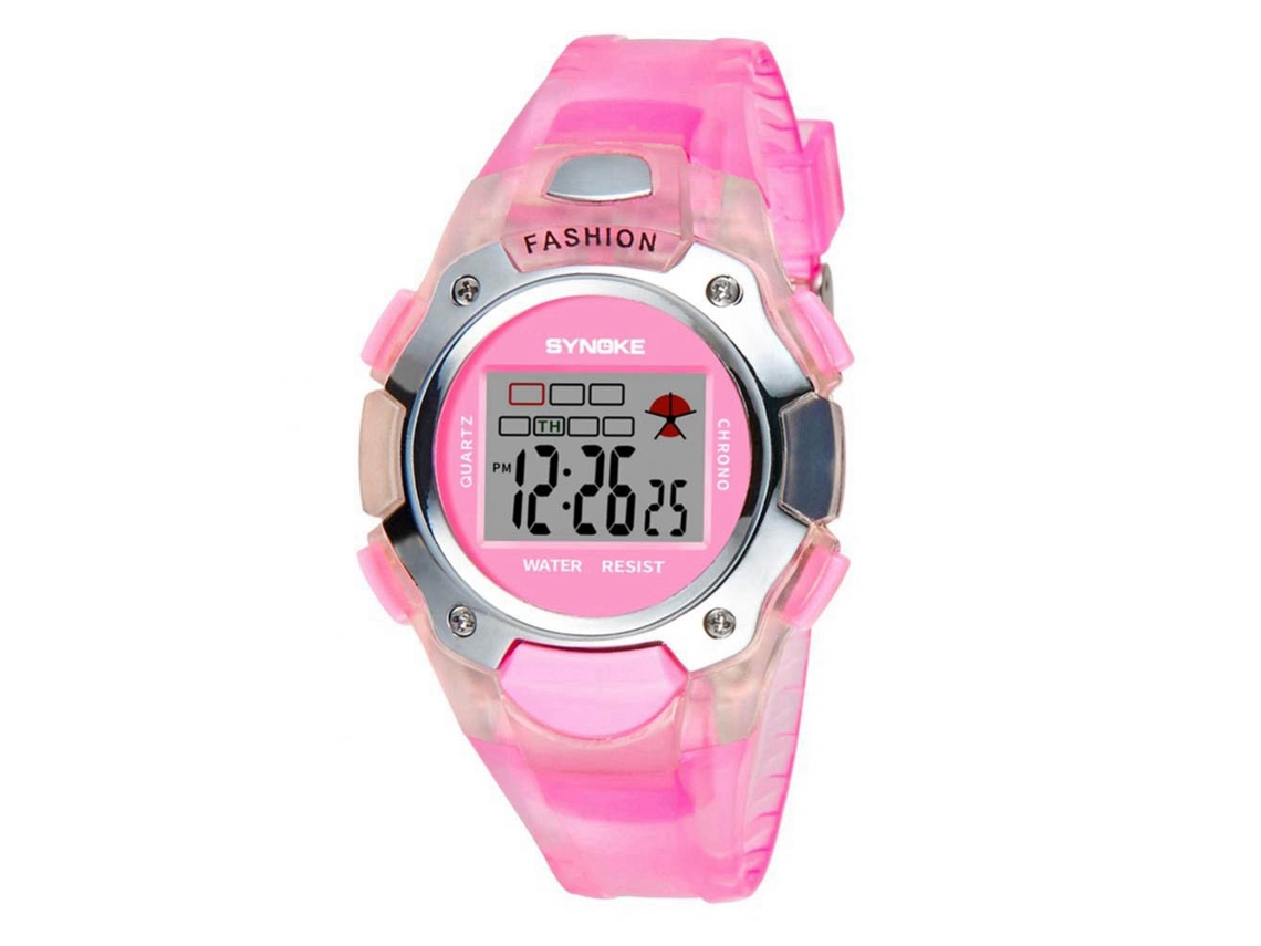 Relógio eletrônico Synoke para estudantes e crianças, pulseira moderna, rosa.