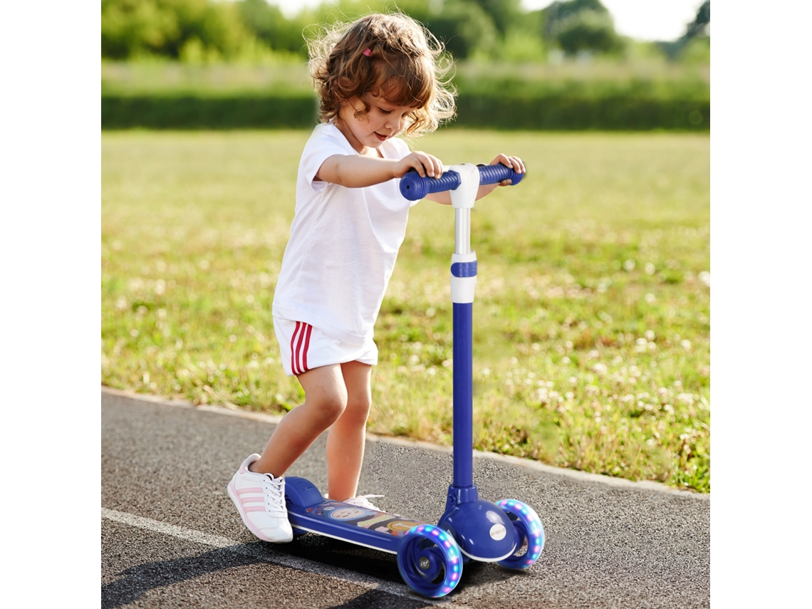 Trottinette Para Crianças 3 Rodas Com Luzes Led, Guidão Altura Ajustável, Freio De Fricção Traseiro 2 A 6 Anos, Azul