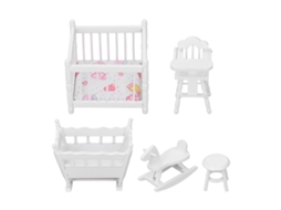 Primerox móveis de Berçário para Casinha de Bonecas 1:12 Madeira Miniatura Bebê Conjunto Branco
