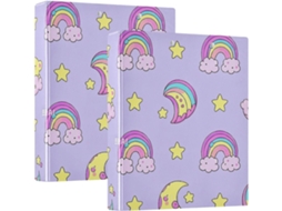 Conjunto De 200 Folhas Fichário Escolar Com 3 Argolas, Estampa Fofa De Arco Íris, Estrela, Pêssego E Roxo, 3, 8cm 1 2 Polegada