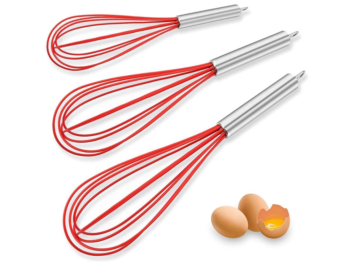 Batedores De Silicone Resistentes Ao Calor Da Chef's Companion, Que Não Riscam, Com Cabo Ergonômico E Fios De Aço Inoxidável Para Misturar, Bater E